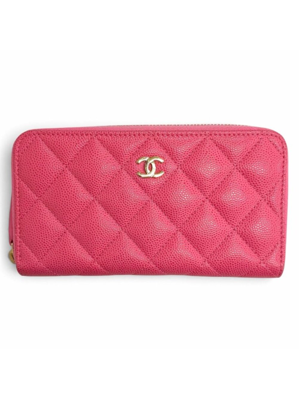 Chanel Caviar Leather CC Logo Quilted Timeless Line Classic Medium Zip Wallet